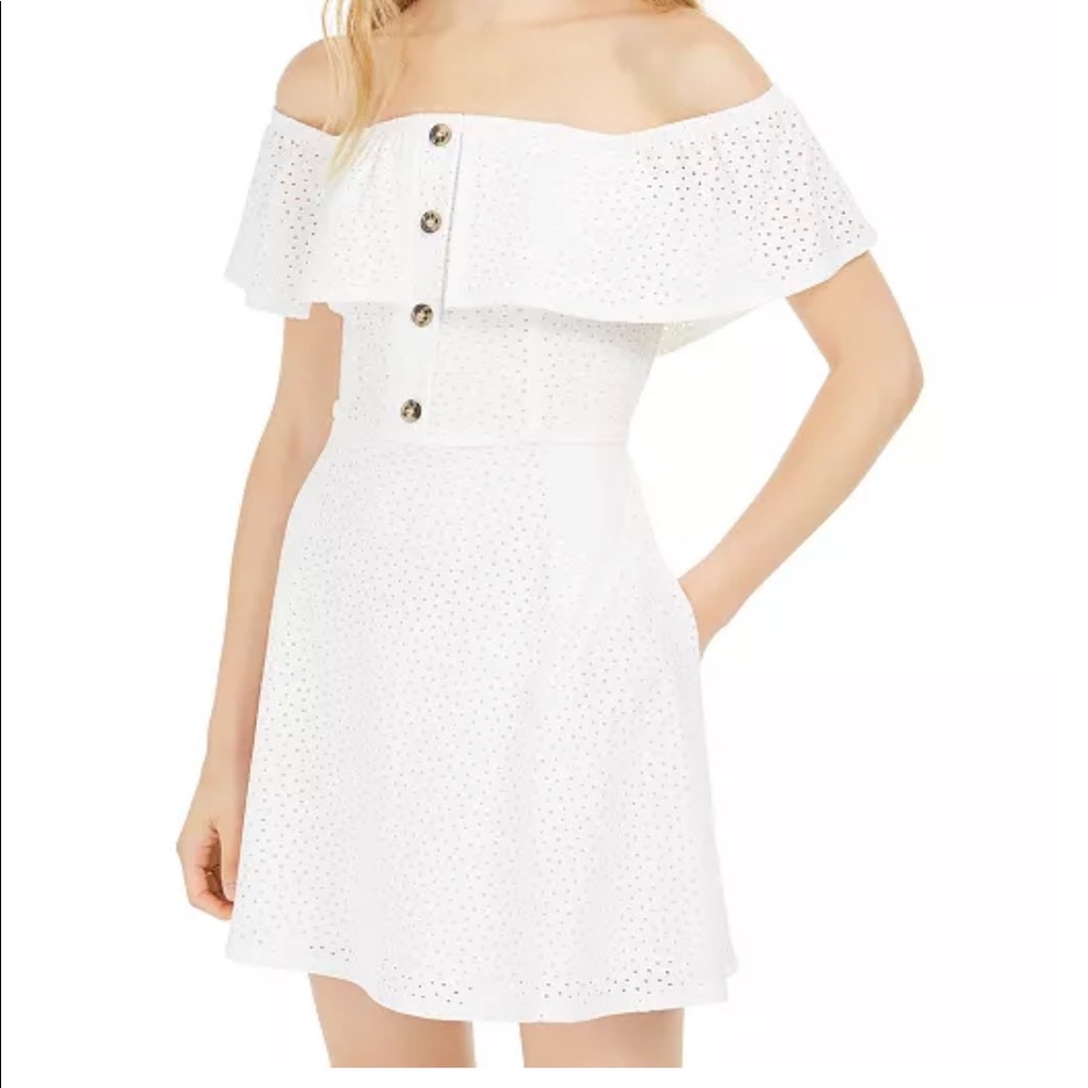 Speechless Off-The-Shoulder Knit Eyelet Dress